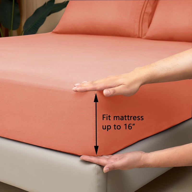 Mejoroom Full Size Sheet Set - Soft Microfiber Bed Sheets - Deep Pocket Fitted Sheet, Breathable, Wrinkle & Fade Resistant - 4 Piece (Full, Coral) - Image 3